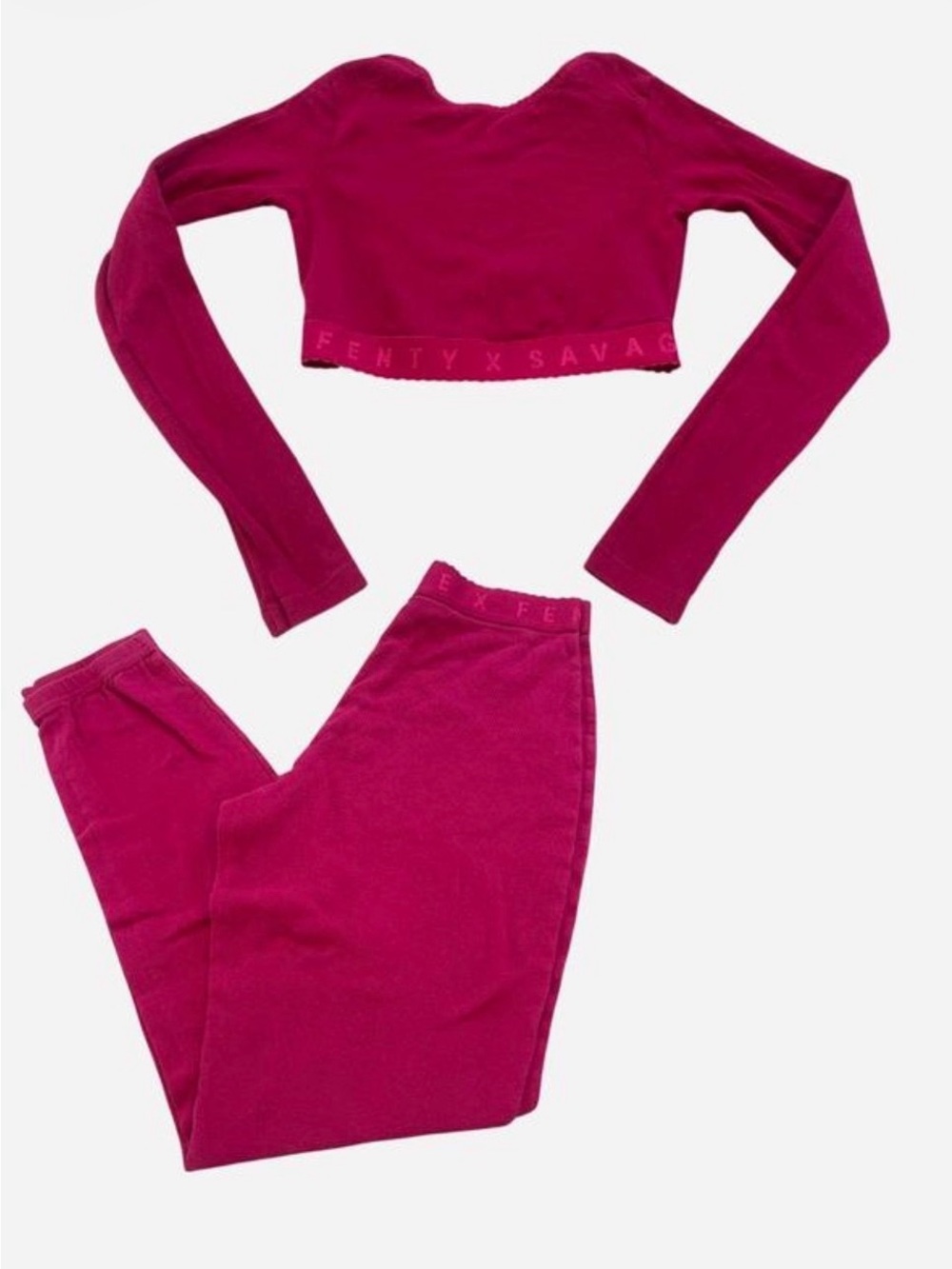 Savage X Fenty Hot Pink Ribbed Lounge Pajama Set - Size Small
